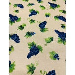 Prinditud dekoratiivkangas, linase tooni põhjal viinamarjad.