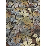 Mööblikangas Gobelään Tumepruunil rohekad lehed.